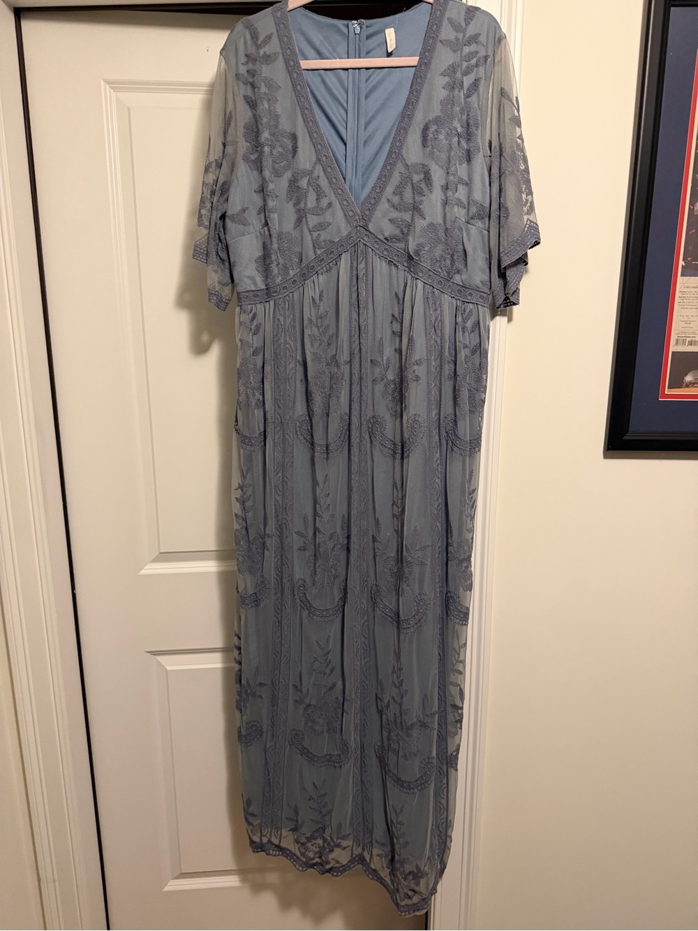 Pinkblush Dusty Blue Embroidered Maxi Dress